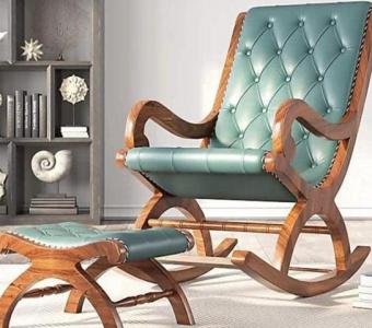 Buy Eleanor Comfort Cushioned Leatherite Back With Seat Teak Wood Rocking Chair (Brown) Online