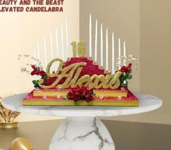 Rent personalized two-tiered Sweet 16 candle holder from the Brat Shack